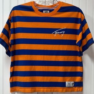 Y2K Tommy Hilfiger Striped Oversized Crop Top Shirt XL Vintage Cropped